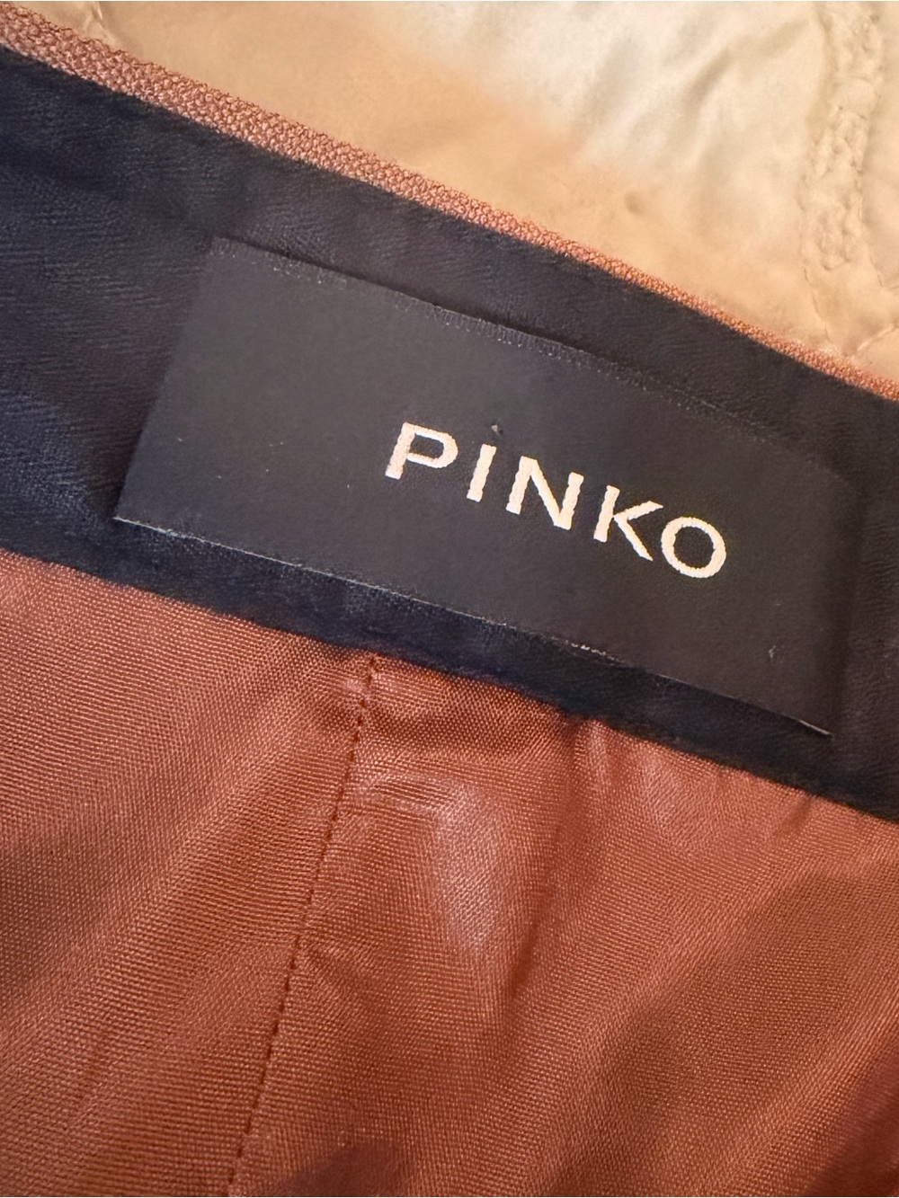 PINKO Italy Burrasca Heavy Crepe Button Cognac Brown Midi Pencil Skirt, 10 Rare! - Picture 13 of 16